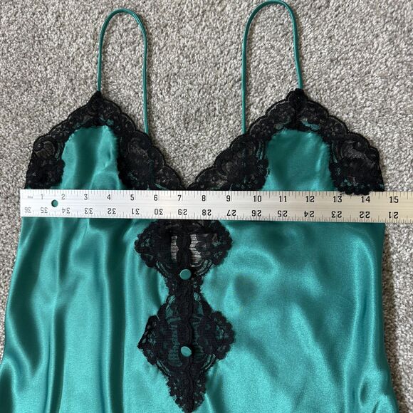 VINTAGE Inner Most Slip Womens Small Teal Lace Satin Chemise USA Sears Cami 90s - Picture 9 of 10